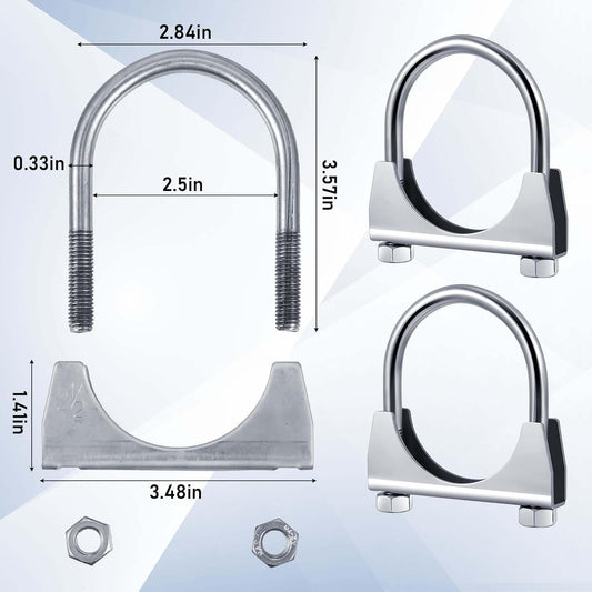 4 Pcs 2-1/2" Exhaust Clamp Heavy Duty U-bolt Exhaust Clamp - Saddle Design Muffler Pipe Connector, Tip Hook V1258-DP02-WO-305