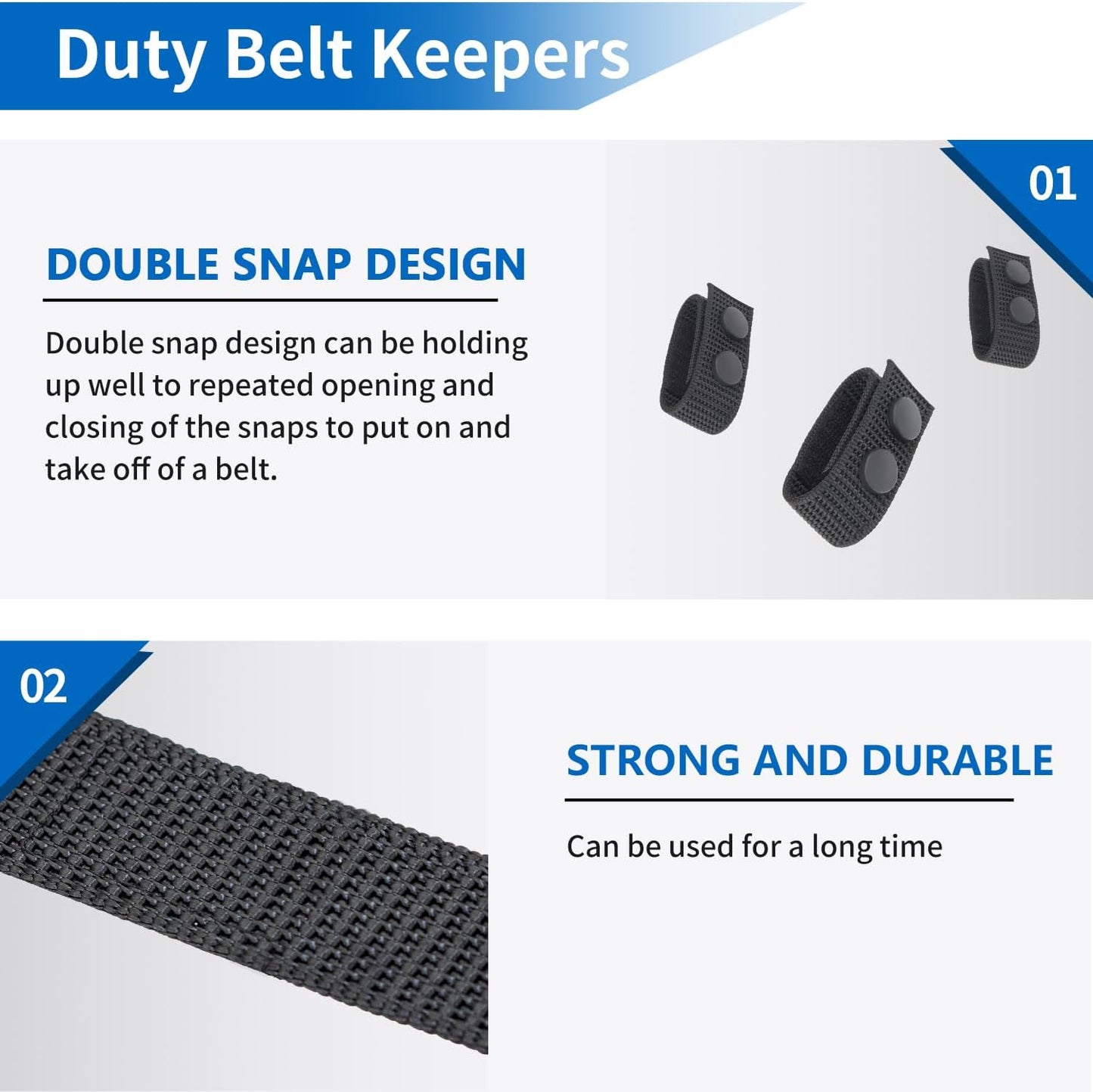 Belt Keepers for Duty Belt, 1000D Nylon Tactical Keepers 2 1/4" with Double Snaps V1258-DP02-WO-308