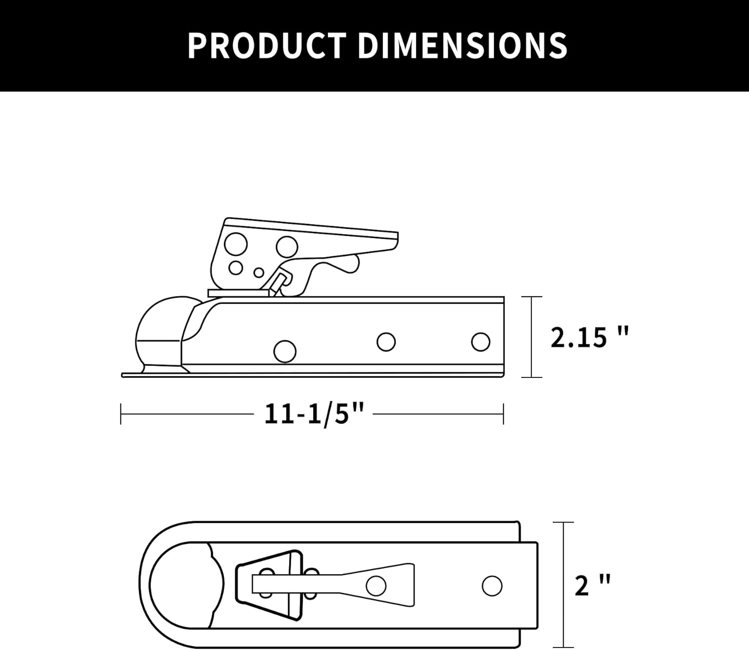 Straight Trailer Tongue Coupler for 2" Ball, 2" Channel Width Trailer Coupler 3,500LBS V1258-DP02-WO-309