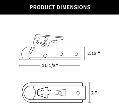 Straight Trailer Tongue Coupler for 2" Ball, 2" Channel Width Trailer Coupler 3,500LBS V1258-DP02-WO-309
