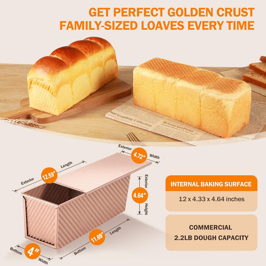 Pullman Loaf Pan with Lid, 13x4 inch, Premium 2.2LB Nonstick Sandwich Bread Loaf Pan for Homemade Sourdough V1258-DP02-WO-31