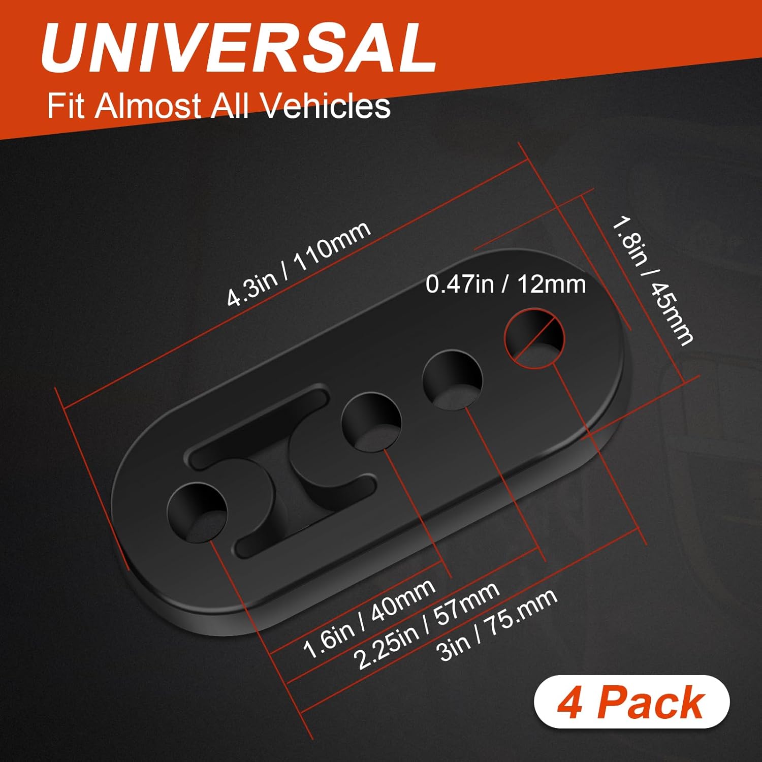 Rubber Exhaust Hanger 4 Pack, 4 Holes Adjustable Muffler Hanger, Universal Muffler Exhaust System, Insulator V1258-DP02-WO-314