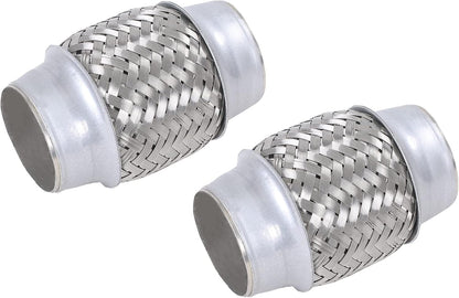 2PCS Exhaust Flex Pipe Stainless Steel Double Braid 1.75" x 4" w/Ends 4" Long V1258-DP02-WO-317