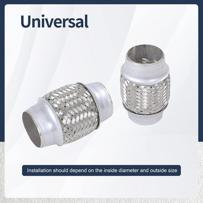 2PCS Exhaust Flex Pipe Stainless Steel Double Braid 1.75" x 4" w/Ends 4" Long V1258-DP02-WO-317