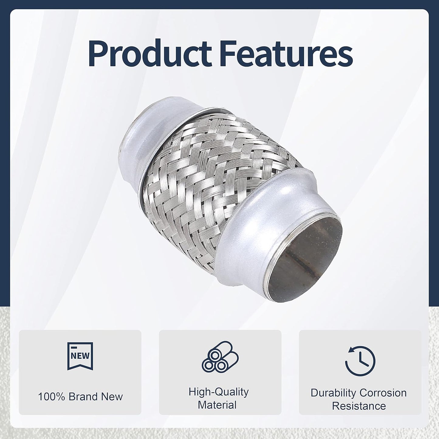2PCS Exhaust Flex Pipe Stainless Steel Double Braid 1.75" x 4" w/Ends 4" Long V1258-DP02-WO-317