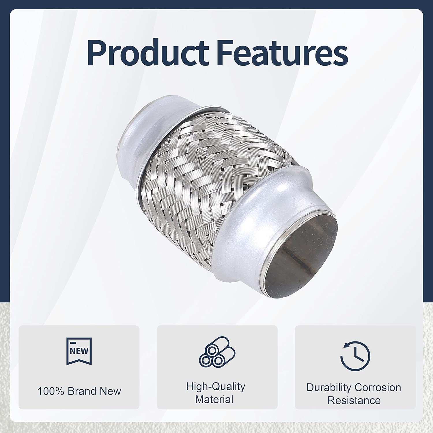 2PCS Exhaust Flex Pipe Stainless Steel Double Braid 1.75" x 4" w/Ends 4" Long V1258-DP02-WO-317