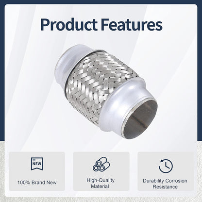 2PCS Exhaust Flex Pipe Stainless Steel Double Braid 1.75" x 4" w/Ends 4" Long V1258-DP02-WO-317