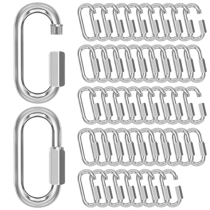 M6-50 Pack 2.3" Quick Links Chain Connectors, 1/4" Galvanized Chain Locking Hooks, 620LBS Heavy Duty Thread V1258-DP02-WO-318