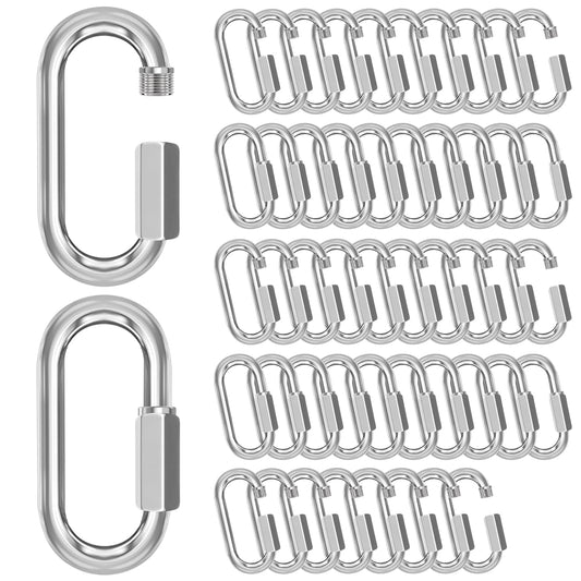 M6-50 Pack 2.3" Quick Links Chain Connectors, 1/4" Galvanized Chain Locking Hooks, 620LBS Heavy Duty Thread V1258-DP02-WO-318