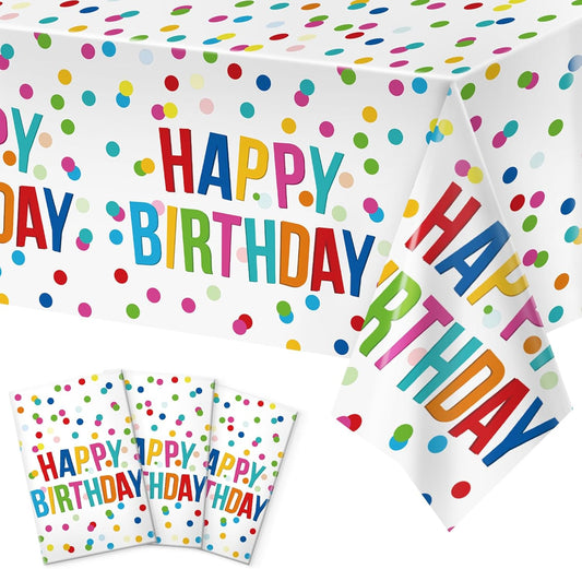 3pcs Birthday Tablecloth, Happy Birthday Decorations Set, Colorful Rainbow Dots Design with Happy Birthday V1258-DP02-WO-32