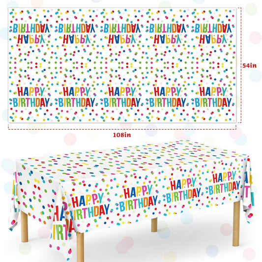 3pcs Birthday Tablecloth, Happy Birthday Decorations Set, Colorful Rainbow Dots Design with Happy Birthday V1258-DP02-WO-32