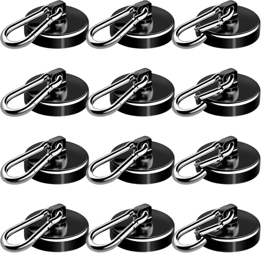 Carabiner Magnetic Hooks, 110LBS Strong Black Magnetic Hooks Heavy Duty with Swivel Carabiner Hook, Great for V1258-DP02-WO-321
