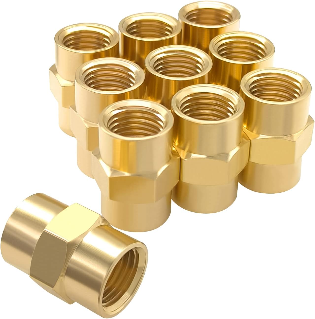 10PCS Brass Coupling 1/4" x 1/4" NPT Female Coupler Hex Head Pipe Fitting V1258-DP02-WO-328