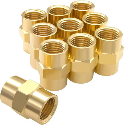 10PCS Brass Coupling 1/4" x 1/4" NPT Female Coupler Hex Head Pipe Fitting V1258-DP02-WO-328