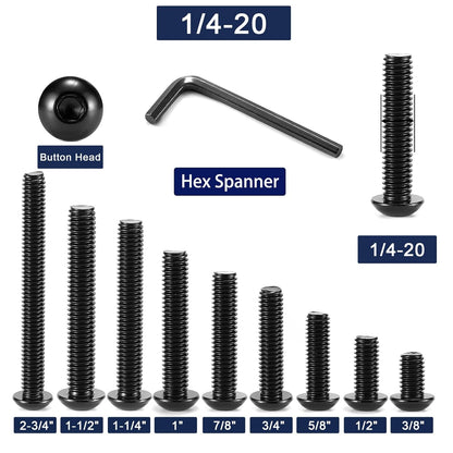 1/4-20 x 1 Button Head Socket Cap Bolts Screws, 20Pcs 304 Stainless Steel 18-8, Allen Hex Drive, Black Oxide V1258-DP02-WO-333