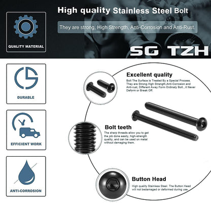 1/4-20 x 1 Button Head Socket Cap Bolts Screws, 20Pcs 304 Stainless Steel 18-8, Allen Hex Drive, Black Oxide V1258-DP02-WO-333