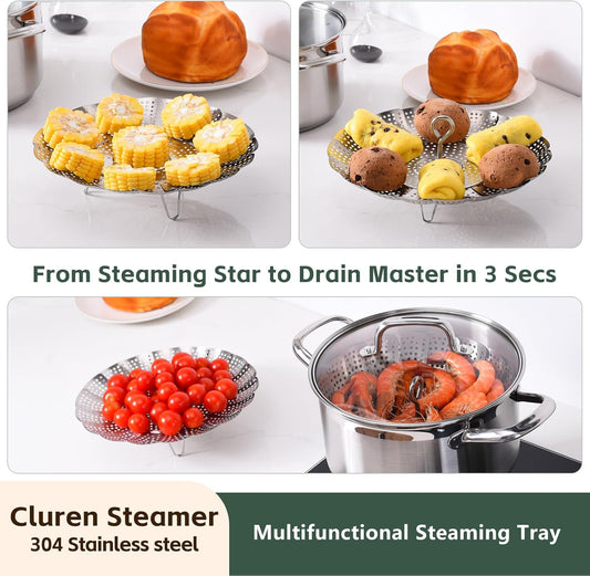 Steamer Basket for Cooking 304 Stainless Steel Entirely Thickened,Collapsible Steamer Insert for Pots, Fits V1258-DP02-WO-34