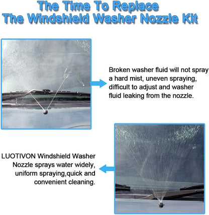 Front Windshield Washer Nozzles Wiper Spray Kit- For: Dodge, Ram, Jeep - Replaces OEM #: 4805742AB, 5116079AA V1258-DP02-WO-340