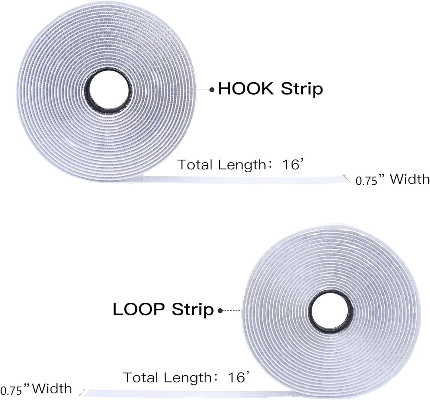 16 Feet Length 0.75 Inches Width Hook and Loop with Strong Self Adhesive Interlocking Strip, Mounting Tape V1258-DP02-WO-343