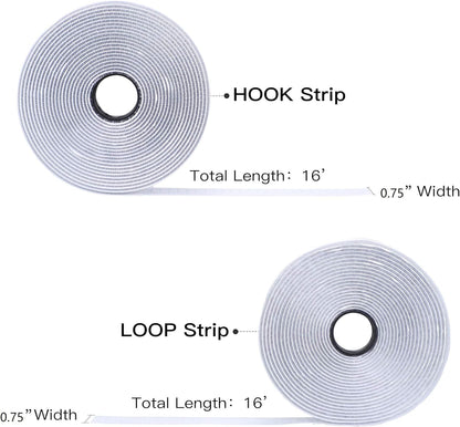 16 Feet Length 0.75 Inches Width Hook and Loop with Strong Self Adhesive Interlocking Strip, Mounting Tape V1258-DP02-WO-343