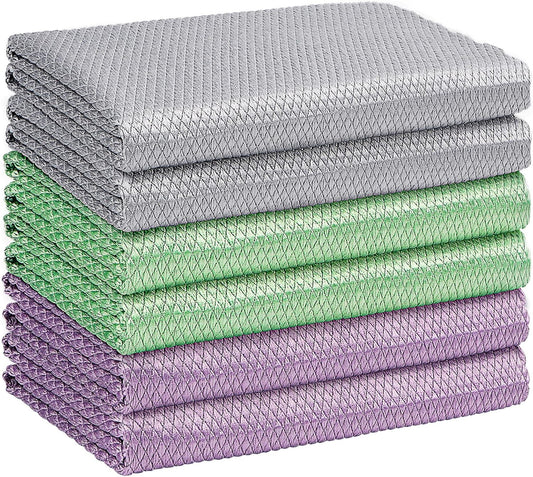 Microfiber Glass Cleaning Cloths-6PK, 16"x14" Lint Free Window Cleaning Cloth, Glasses, Mirrors, Screens, V1258-DP02-WO-35