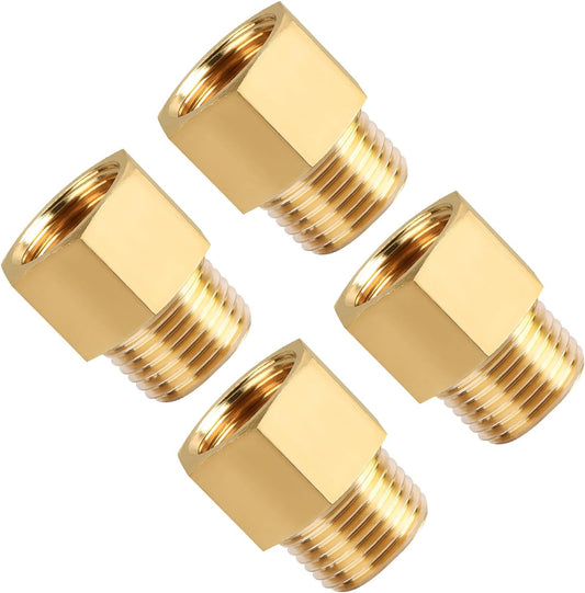 4-Pack 1/2 Inch Male x 1/2'' Female Brass Pipe Fitting Adapters, 1/2'' NPT Male to Female Adapters, 1/2'' V1258-DP02-WO-352