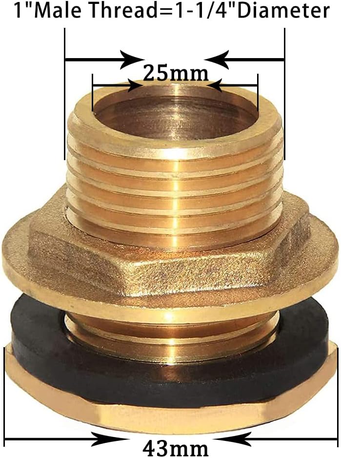 1" Male And No Female Inside Soild Brass Water Tank Connector Bulkhead Tank Fitting With Rubber Ring V1258-DP02-WO-355