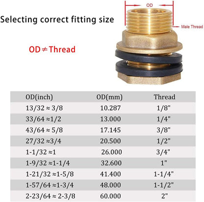1" Male And No Female Inside Soild Brass Water Tank Connector Bulkhead Tank Fitting With Rubber Ring V1258-DP02-WO-355