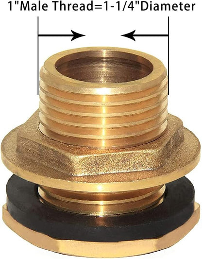 1" Male And No Female Inside Soild Brass Water Tank Connector Bulkhead Tank Fitting With Rubber Ring V1258-DP02-WO-355