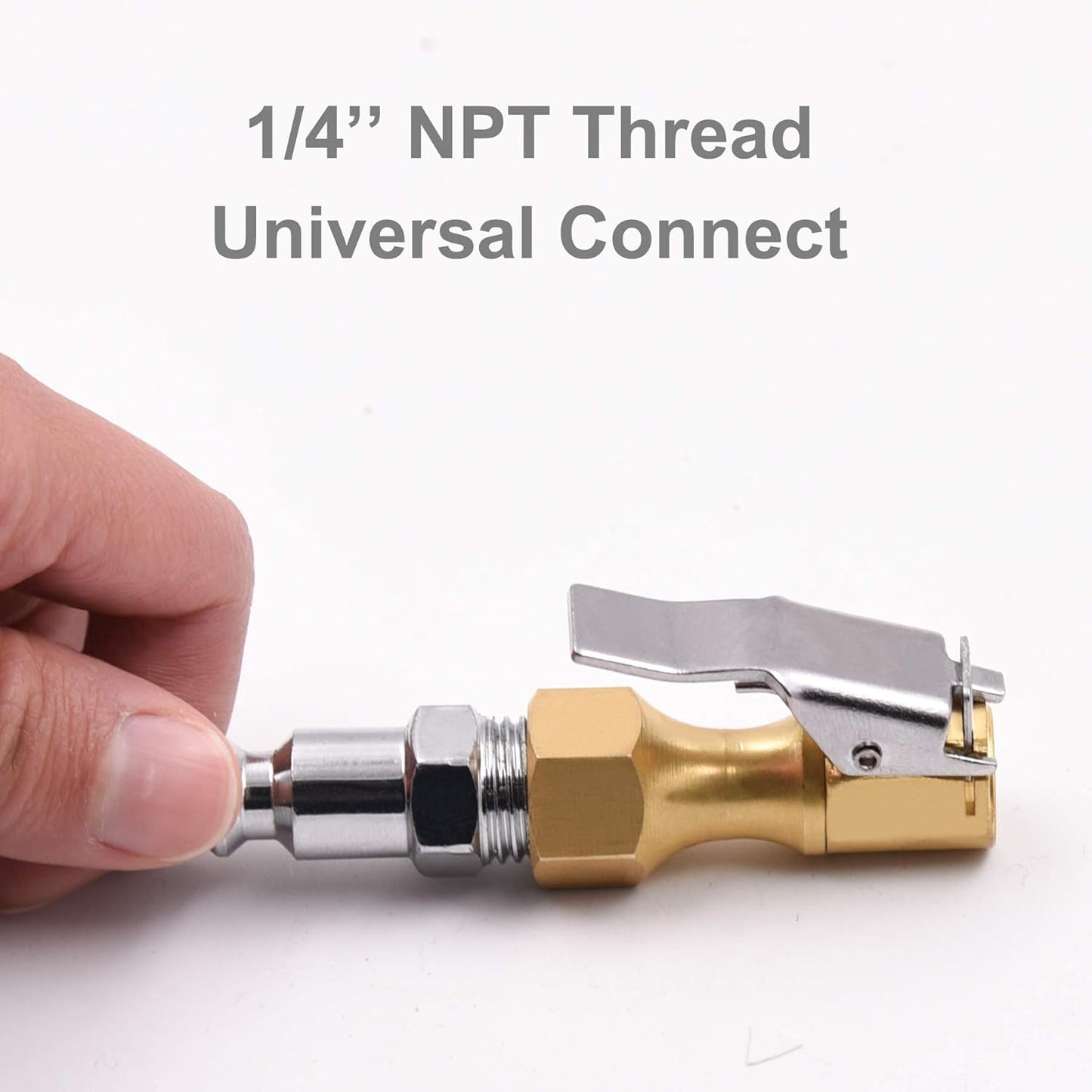Brass Air Chuck Closed Flow Tire Chuck Heavy Duty Lock on Tire Inflator Chuck with Clip V1258-DP02-WO-356