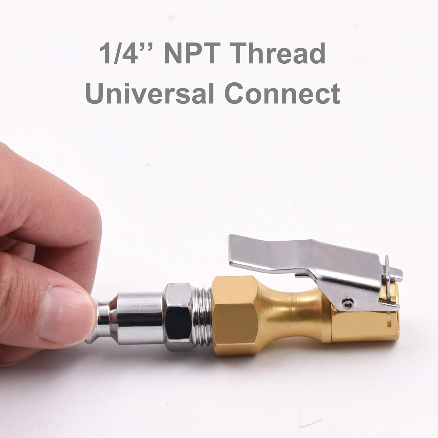Brass Air Chuck Closed Flow Tire Chuck Heavy Duty Lock on Tire Inflator Chuck with Clip V1258-DP02-WO-356