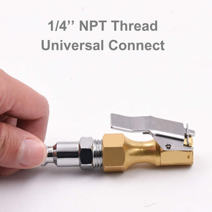 Brass Air Chuck Closed Flow Tire Chuck Heavy Duty Lock on Tire Inflator Chuck with Clip V1258-DP02-WO-356