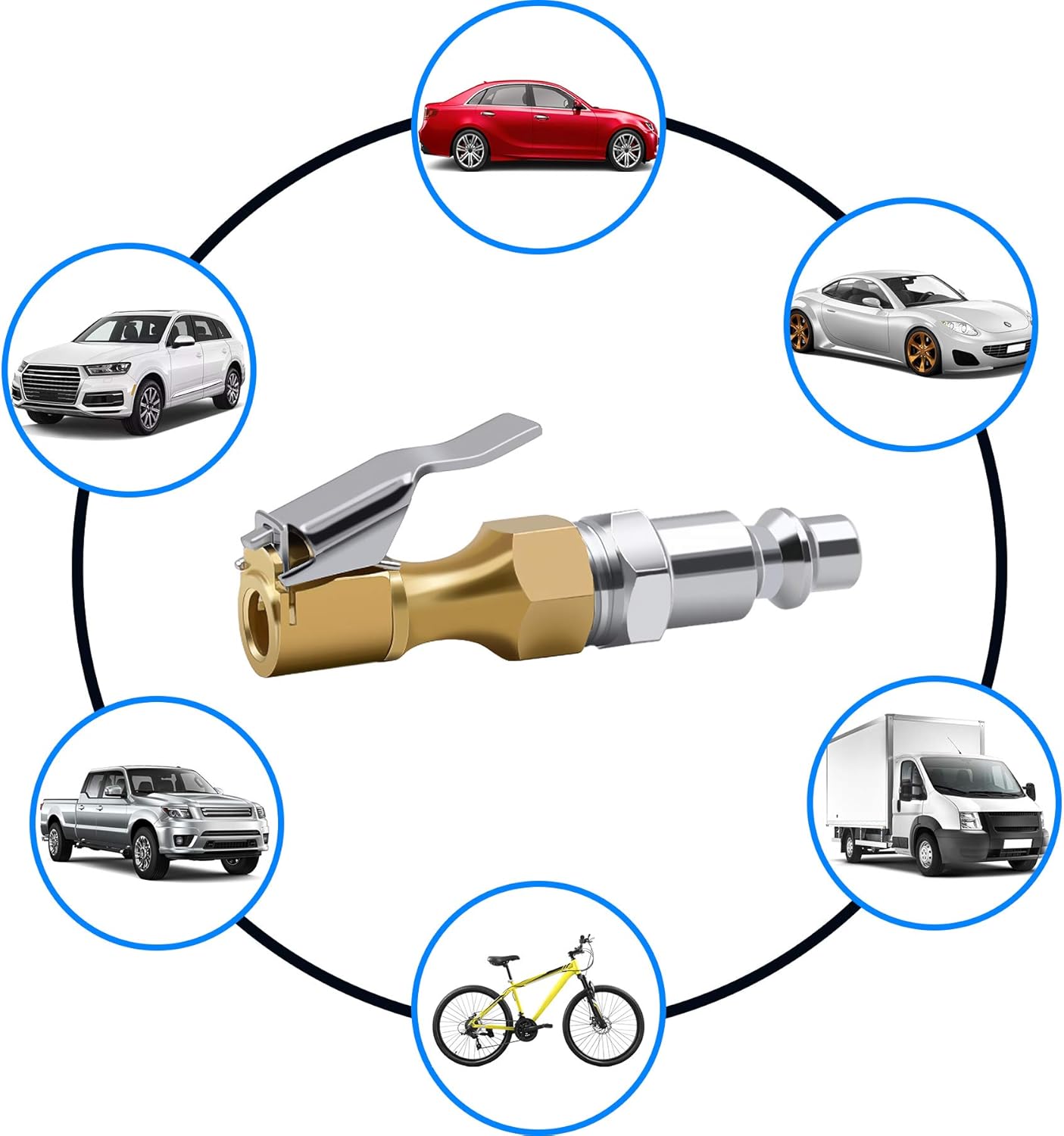 Brass Air Chuck Closed Flow Tire Chuck Heavy Duty Lock on Tire Inflator Chuck with Clip V1258-DP02-WO-356