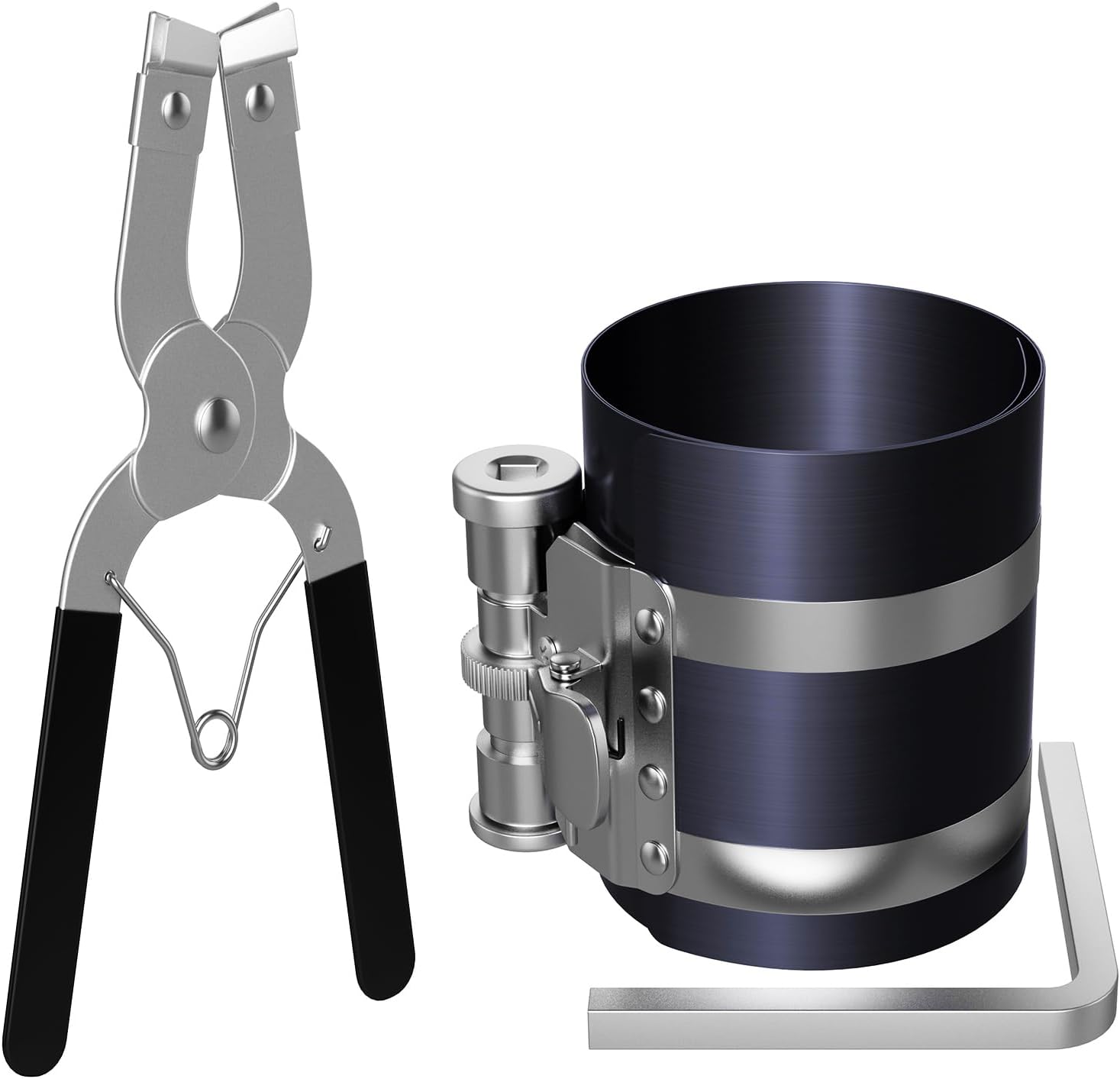 Piston Ring Compressor Tool,Car Engine Piston Ring Installer Removal Kit, Adjustable Sizes From 2-1/8 Inches V1258-DP02-WO-357