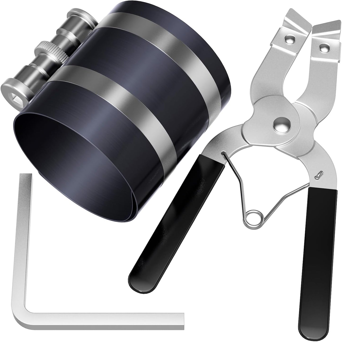 Piston Ring Compressor Tool,Car Engine Piston Ring Installer Removal Kit, Adjustable Sizes From 2-1/8 Inches V1258-DP02-WO-357