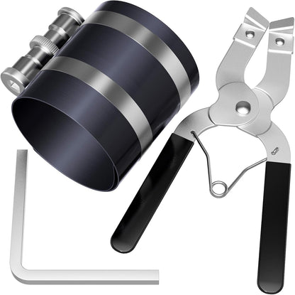 Piston Ring Compressor Tool,Car Engine Piston Ring Installer Removal Kit, Adjustable Sizes From 2-1/8 Inches V1258-DP02-WO-357