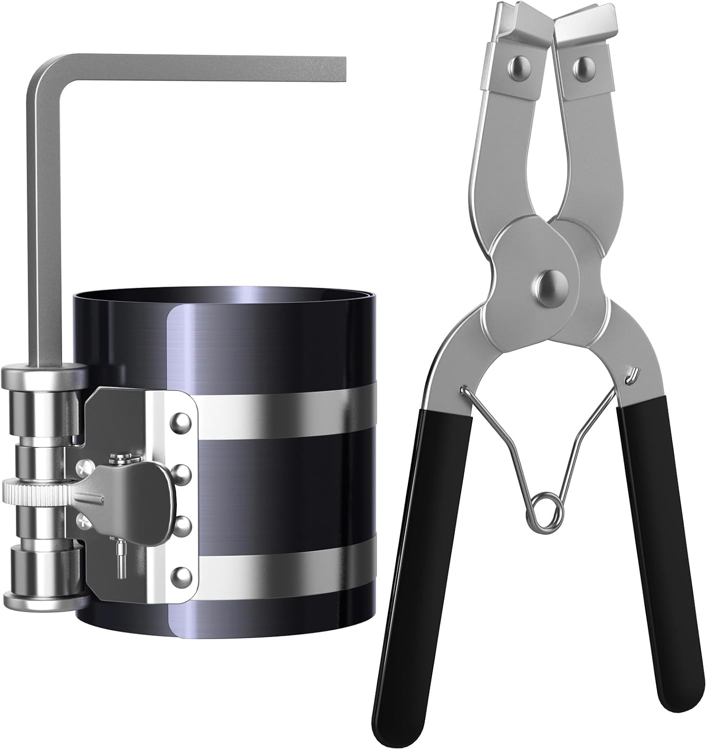 Piston Ring Compressor Tool,Car Engine Piston Ring Installer Removal Kit, Adjustable Sizes From 2-1/8 Inches V1258-DP02-WO-357