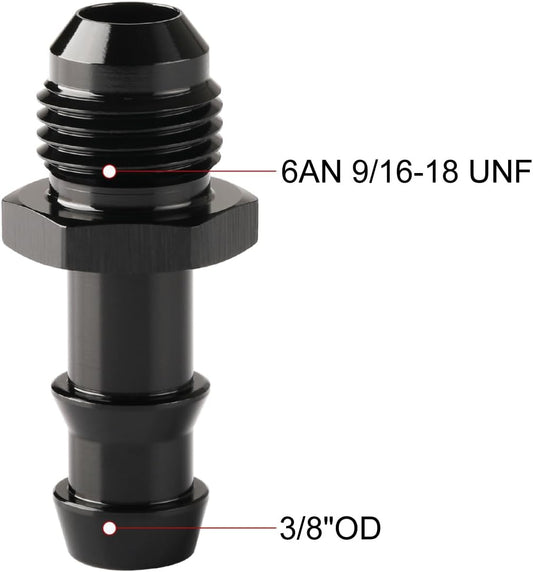 6AN Male Flare to 3/8 Hose Barb Straight Fitting Adapter Aluminum Black 2PCS V1258-DP02-WO-358