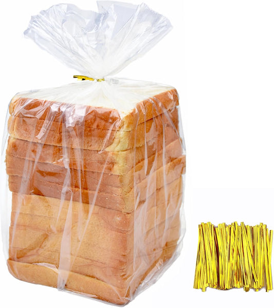 120Pcs Plastic Bread Bags for Homemade Bread and 120 Ties, 18 x 8 x 4 Inch Reusable Clear Loaf Bags, V1258-DP02-WO-368