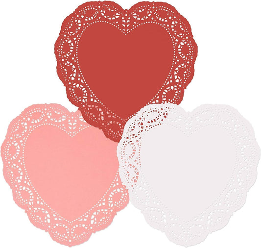 96 Count Heart Doilies 10" Red Pink and White Paper Lace Doilies for Valentine Day Decorations Crafts for V1258-DP02-WO-37