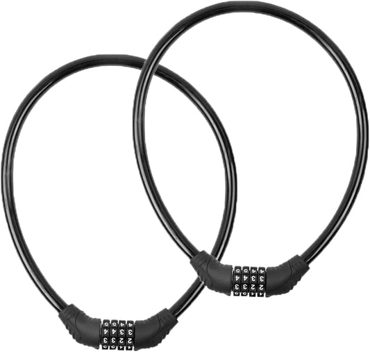 2 PACK Bike Locks Cable,Anti Theft Bicycle Lock Chain,4 Digit Security Resettable Bike Combination Lock Self V1258-DP02-WO-370