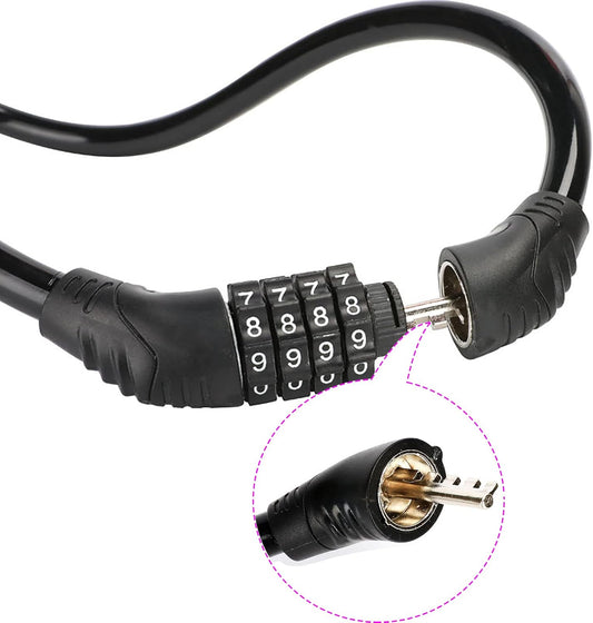 2 PACK Bike Locks Cable,Anti Theft Bicycle Lock Chain,4 Digit Security Resettable Bike Combination Lock Self V1258-DP02-WO-370