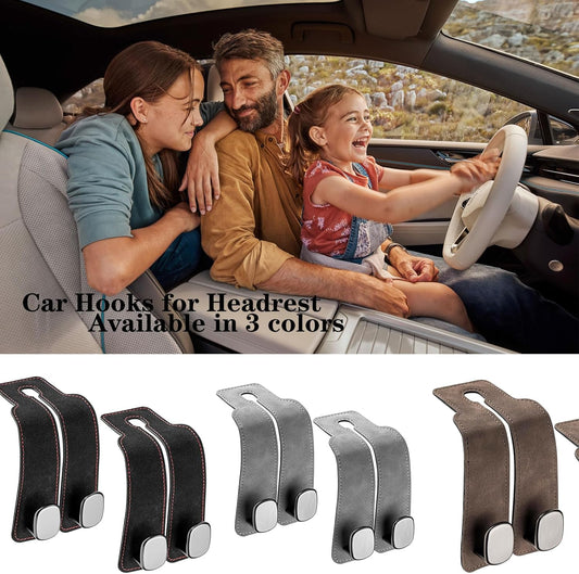 2 Pack Car Hooks for Headrest, Headrest Hooks Car Purse Hook Car Seat Back Storage Hook Premium Leather Car V1258-DP02-WO-373