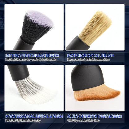 7PCS Car Deng Brush Kit - Ultra Soft Boars Hair Car Interior Deng Brushes, Includes 4 Different Brushes, V1258-DP02-WO-375