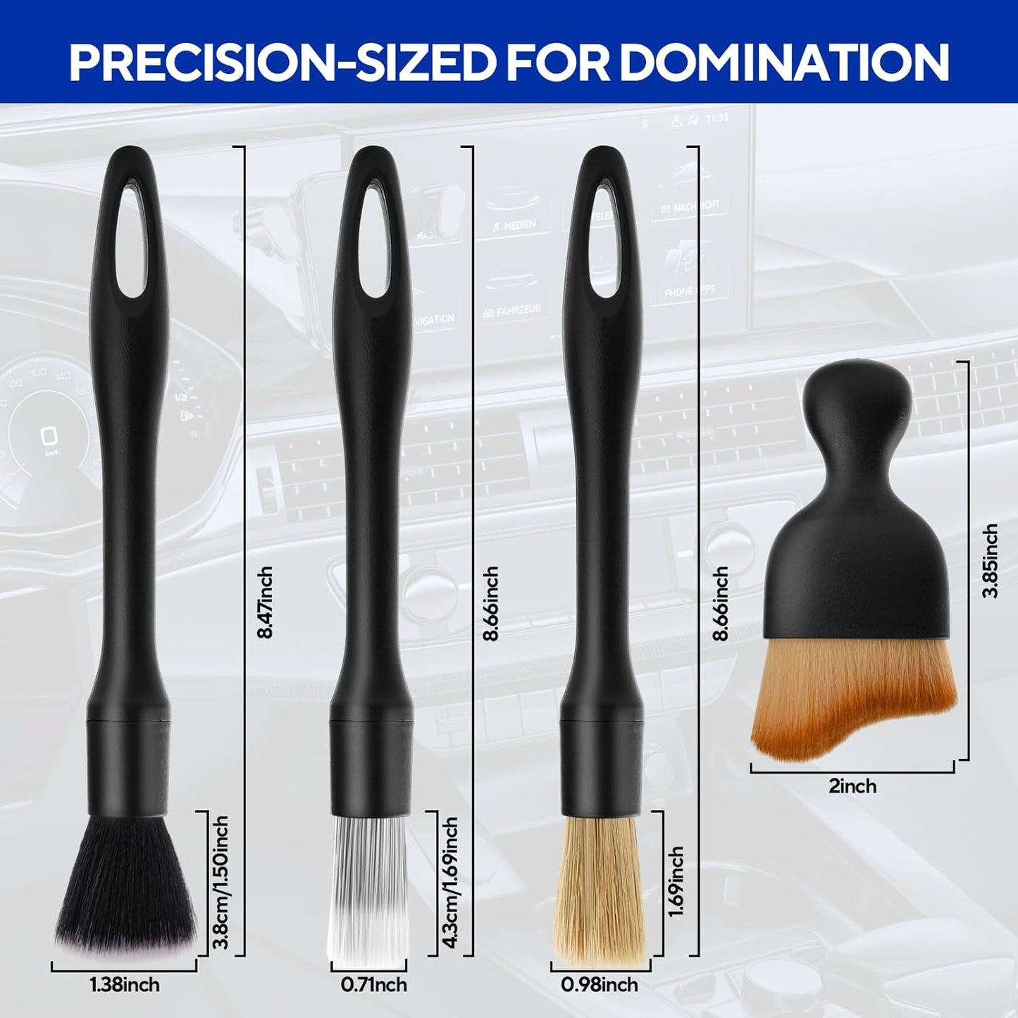 7PCS Car Deng Brush Kit - Ultra Soft Boars Hair Car Interior Deng Brushes, Includes 4 Different Brushes, V1258-DP02-WO-375