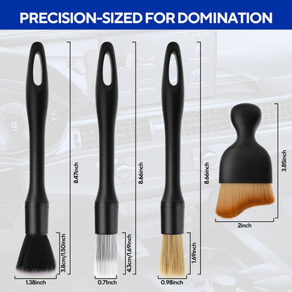 7PCS Car Deng Brush Kit - Ultra Soft Boars Hair Car Interior Deng Brushes, Includes 4 Different Brushes, V1258-DP02-WO-375