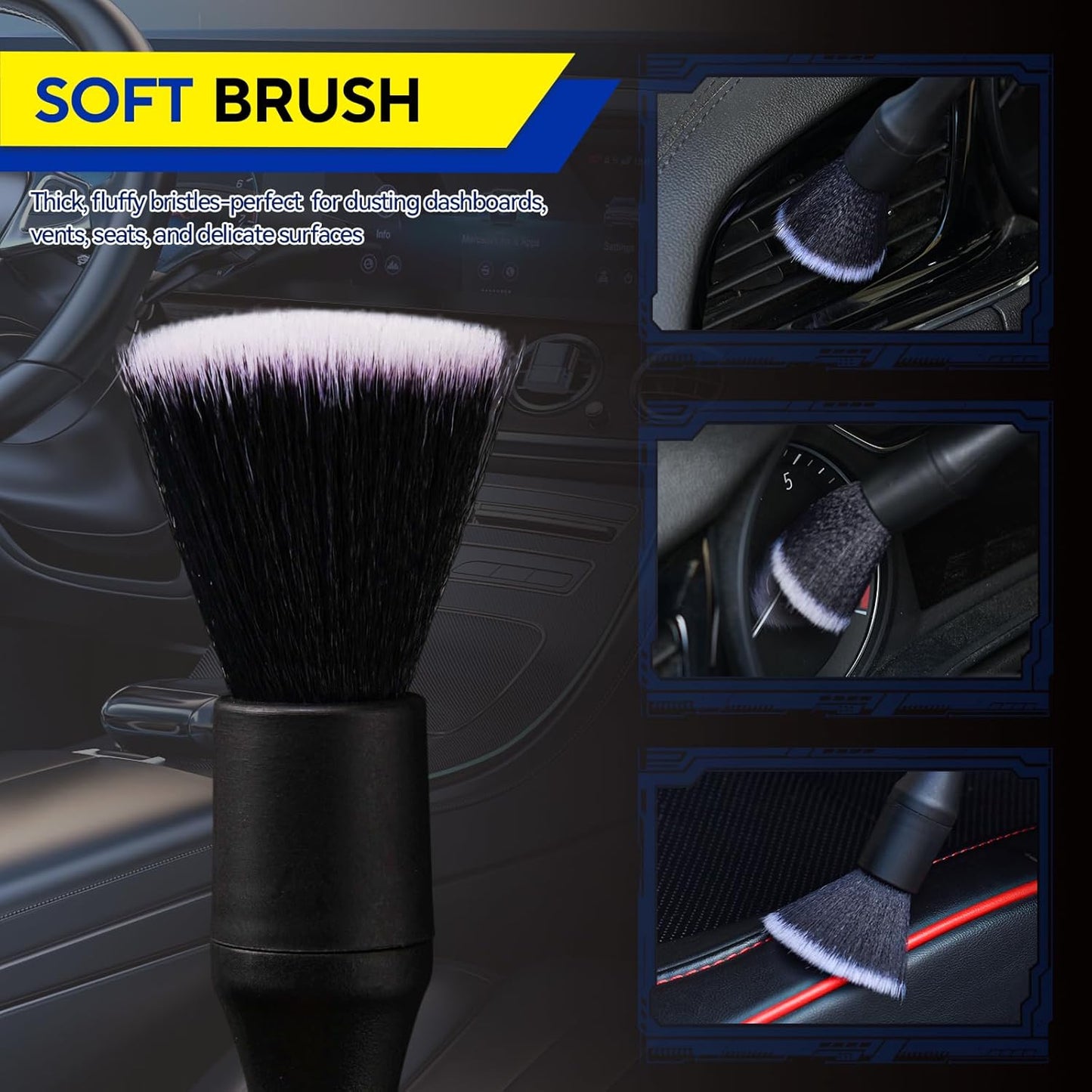 7PCS Car Deng Brush Kit - Ultra Soft Boars Hair Car Interior Deng Brushes, Includes 4 Different Brushes, V1258-DP02-WO-375