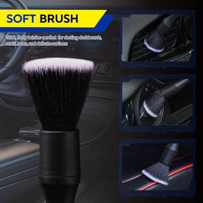 7PCS Car Deng Brush Kit - Ultra Soft Boars Hair Car Interior Deng Brushes, Includes 4 Different Brushes, V1258-DP02-WO-375