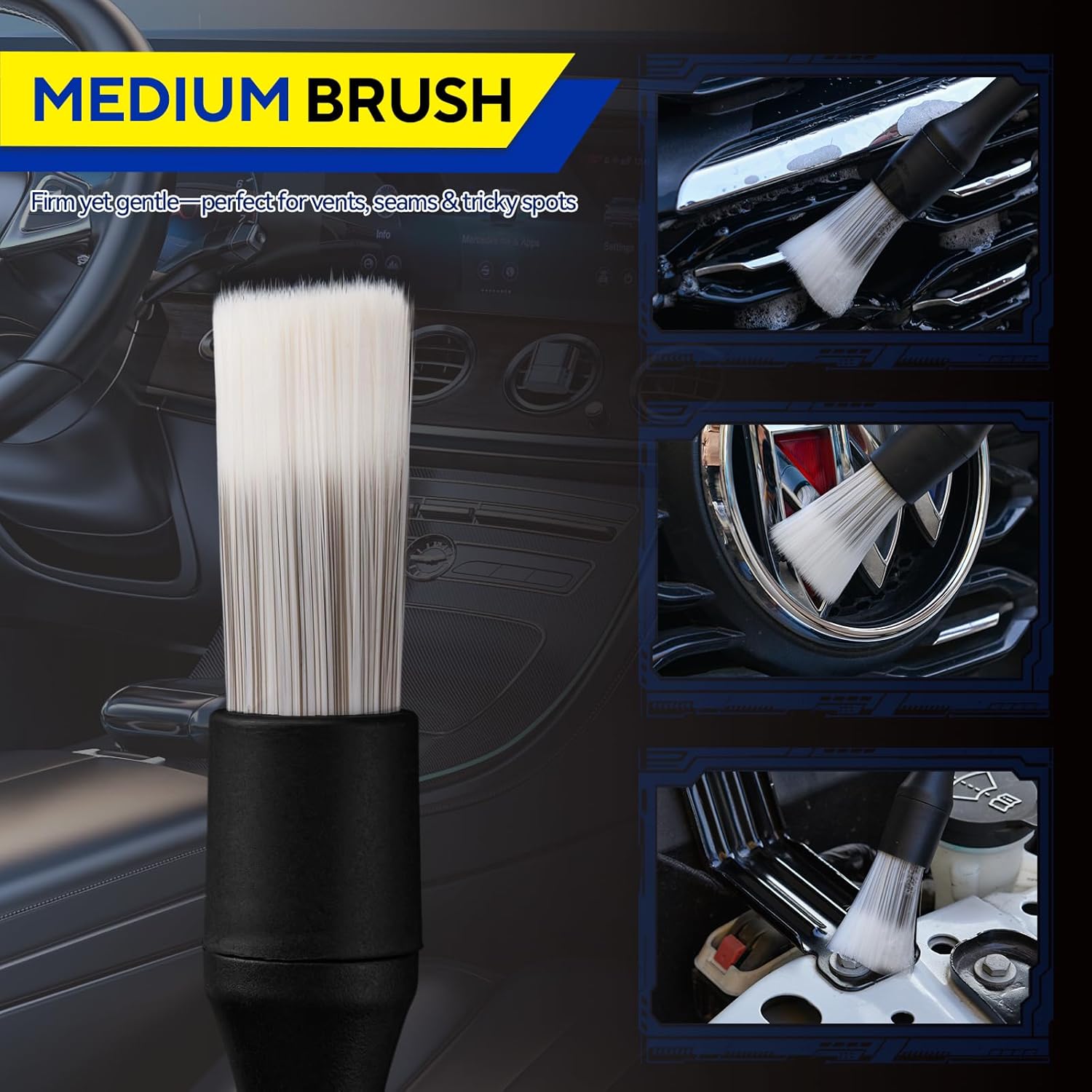 7PCS Car Deng Brush Kit - Ultra Soft Boars Hair Car Interior Deng Brushes, Includes 4 Different Brushes, V1258-DP02-WO-375