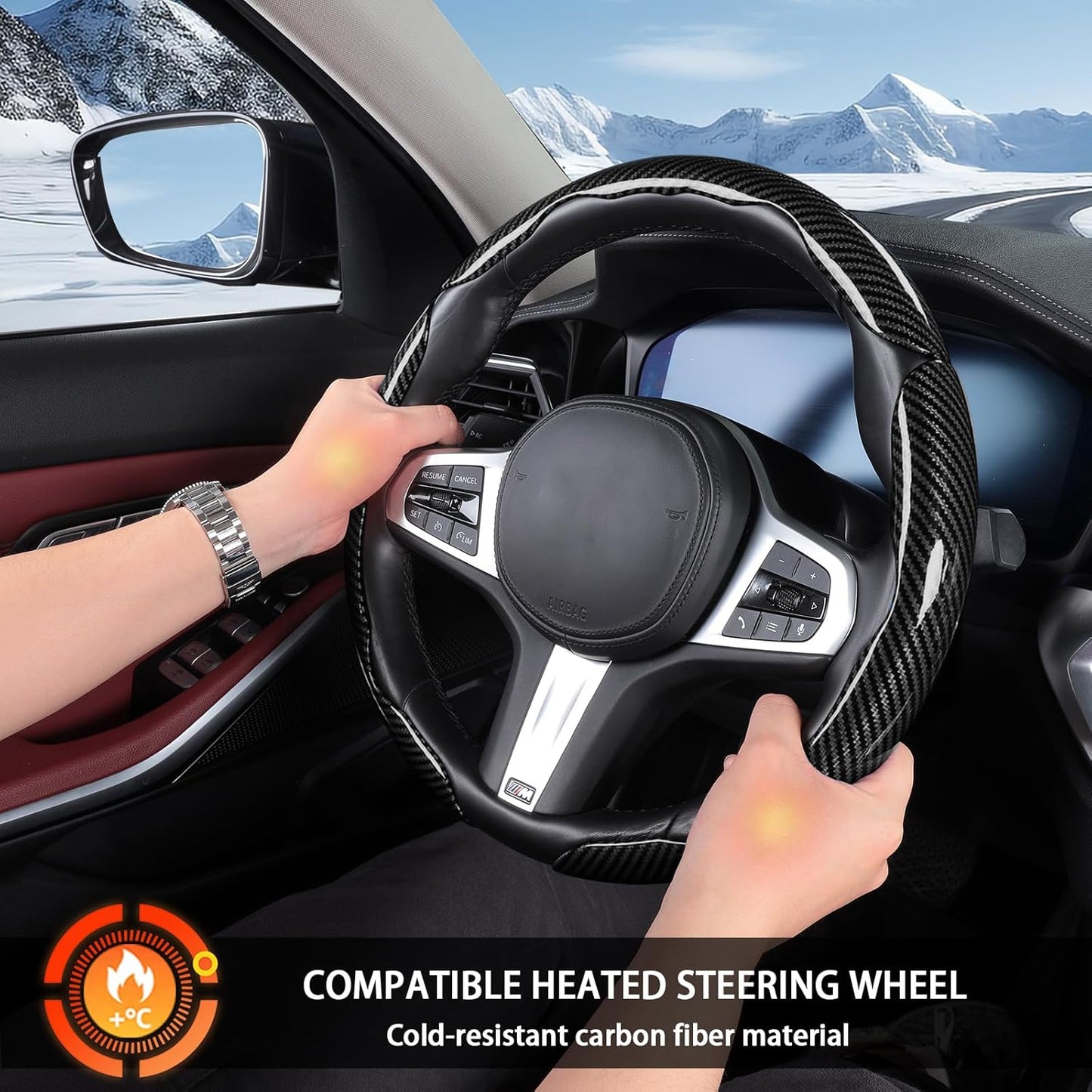 Carbon Fiber Steering Wheel Covers 3 Piece Clip on Steering Wheel Cover (Black) V1258-DP02-WO-385